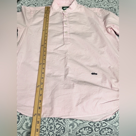 Hutton Smart Clothing Pink Striped Cotton Button Up Shirt w Car Logo Large - Picture 8 of 10